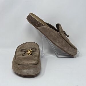 Tory Burch Beige Suede Backless Mules with Gold Logo size 6.5